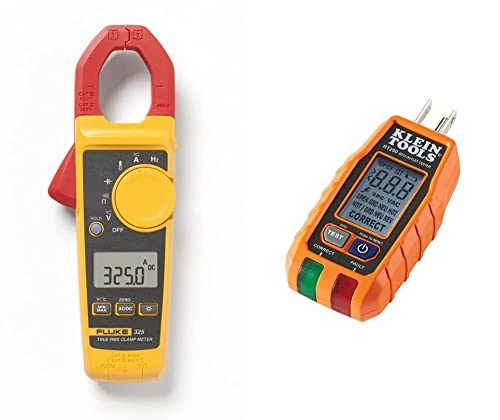 Fluke 325 Clamp Multimeter AC-DC TRMS & Klein Tools RT250 GFCI Receptacle Tester with LCD Display, for Standard 3-Wire 120V Electrical Outlets