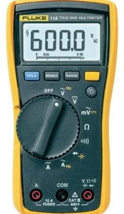 Fluke 115 Digital Multimeter, Measures AC/DC Voltage To 600 V and AC/DC Current to 10 A, Measures Resistance, Continuity, Frequency, and Capacitance, Includes Carrying Case and Silicone Test Lead Set