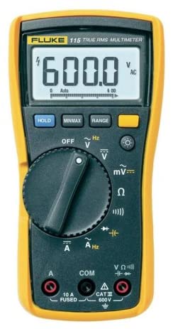 Fluke 115 Digital Multimeter, Measures AC/DC Voltage To 600 V and AC/DC Current to 10 A, Measures Resistance, Continuity, Frequency, and Capacitance, Includes Carrying Case and Silicone Test Lead Set