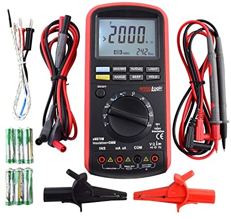 ennoLogic Insulation Tester 50/100/250/500/1000V, Megohmmeter and Multimeter: 50k to 2G Insulation Resistance, DC/AC TRMS Voltage and Current, Resistance, Capacitance, Frequency, Temperature – eM870M