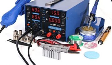 YIHUA 853D USB 3A-Three Tools- Soldering Station, Hot Air Rework Station and Power Supply 0~3A, 0-15V with output and test modes. Also ºC/°F display, Digital Cal, Sleep Function
