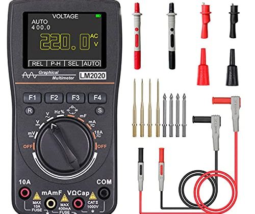 Handheld Oscilloscope Multimeter 2 in 1, LM2020 with Test Leads Kits, Professional LED Oscilloscope with 2.5 Msps High Sampling, Waveform Capture Function, DC/AC Voltage Current Test