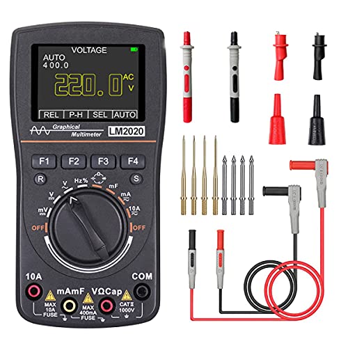 Handheld Oscilloscope Multimeter 2 in 1, LM2020 with Test Leads Kits, Professional LED Oscilloscope with 2.5 Msps High Sampling, Waveform Capture Function, DC/AC Voltage Current Test