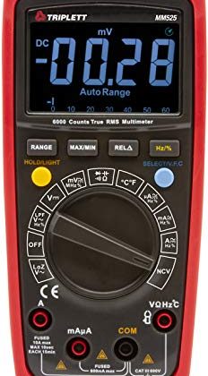 Triplett MM525 True RMS 6000 Count High Performance Digital Multimeter with Certificate of Calibration to NIST – AC/DC Voltage, AC/DC Current, Resistance, Temperature, Continuity