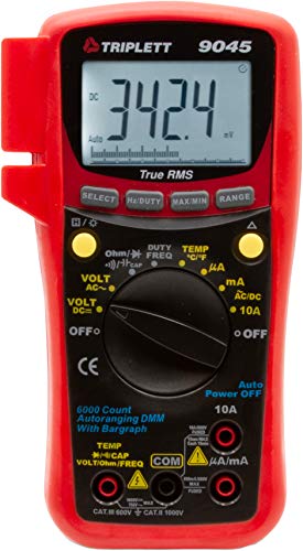 Triplett True RMS CAT III 6000 Count Digital Multimeter – AC/DC Voltage, AC/DC Current, Resistance, Continuity, Diode Test, and Capacitance (9045)