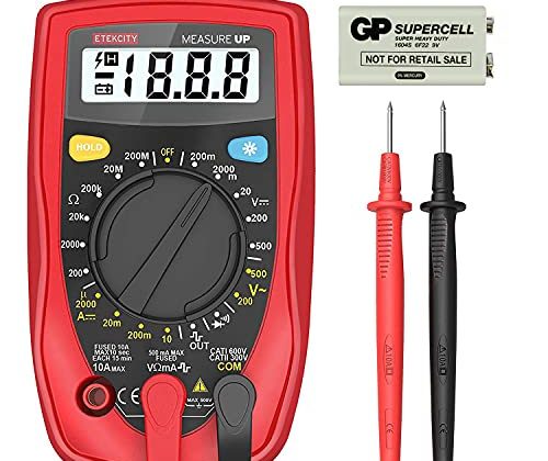 Etekcity Digital Multimeter, Voltage Tester Volt Ohm Amp Meter with Continuity, Diode and Resistance Test, Dual Fused for Anti-Burn, Red, MSR-R500