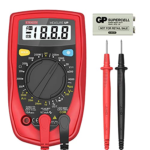 Etekcity Digital Multimeter, Voltage Tester Volt Ohm Amp Meter with Continuity, Diode and Resistance Test, Dual Fused for Anti-Burn, Red, MSR-R500