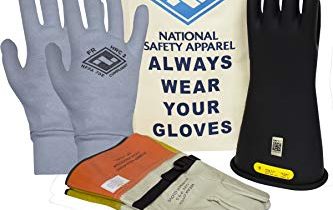 National Safety Apparel Class 2 Black Rubber Voltage Insulating Glove Premium Kit with FR Knit Glove and Leather Protectors, Max. Use Voltage 17,000V AC/ 25,500V DC (KITGC2B12AG)
