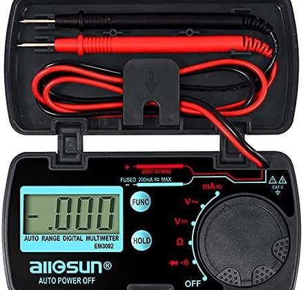 allsun Mini Auto Range Digital Multimeter AutomotiveTester AC DC Volt AMP OHM LCD Voltmeter Ammeter Tester Tool Auto Power Off Data Hold EM3082