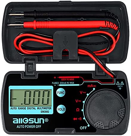 allsun Mini Auto Range Digital Multimeter AutomotiveTester AC DC Volt AMP OHM LCD Voltmeter Ammeter Tester Tool Auto Power Off Data Hold EM3082