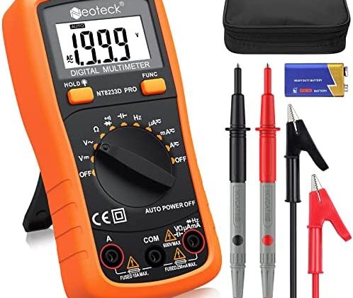 Neoteck Auto Ranging Digital Multimeter AC/DC Voltage Current Ohm Capacitance Frequency Diode Transistor Audible Continuity, Multi Tester with Backlit LCD