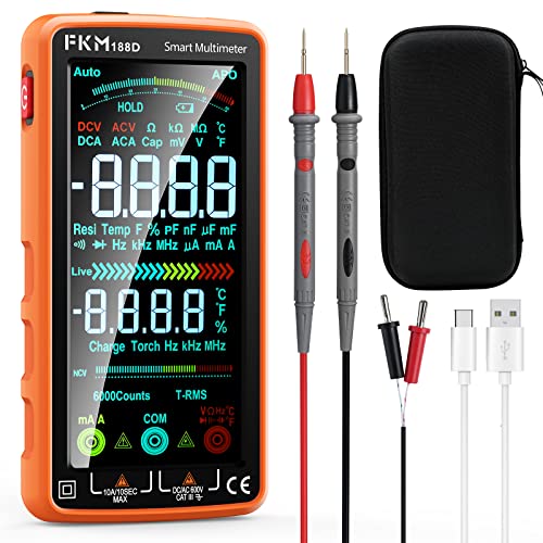 Digital Multimeter, FKM Voltmeter with Auto-Ranging & Rechargeable, DC/AC Current Voltage Tester, TRMS 6000 Counts with NCV Temperature Resistance Continuity Battery Tester for Electronics, Automotive