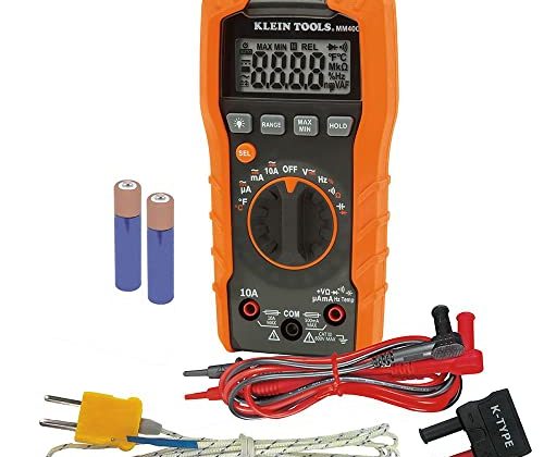 Klein Tools MM400 Multimeter, Digital Auto Ranging, AC/DC Voltage, Current, Capacitance, Frequency, Duty-Cycle, Diode, Continuity, Temp 600V,Orange