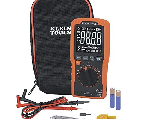 Klein Tools MM450 Multimeter, Slim Digital Meter, Auto-Ranging TRMS, 600V AC/DC Voltage, Current, Resistance, Temp, Frequency, Continuity Orange