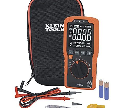 Klein Tools MM450 Multimeter, Slim Digital Meter, Auto-Ranging TRMS, 600V AC/DC Voltage, Current, Resistance, Temp, Frequency, Continuity, Orange